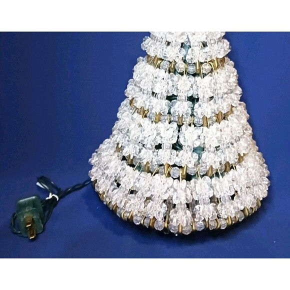 Vtg Hand Made Clear Crystal Beaded Safety Pin 11" Christmas Tree Lighted w/ Star - Picture 6 of 9